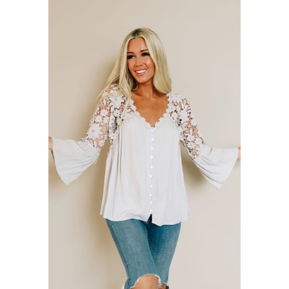 SOLD OUT White Boho Crochet Lace Button Up Blouse Top - Picture 6 of 6